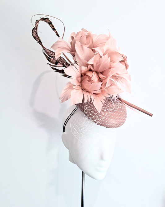 Paris Dusty Pink + Nude Feather + Leather Percher Headpiece