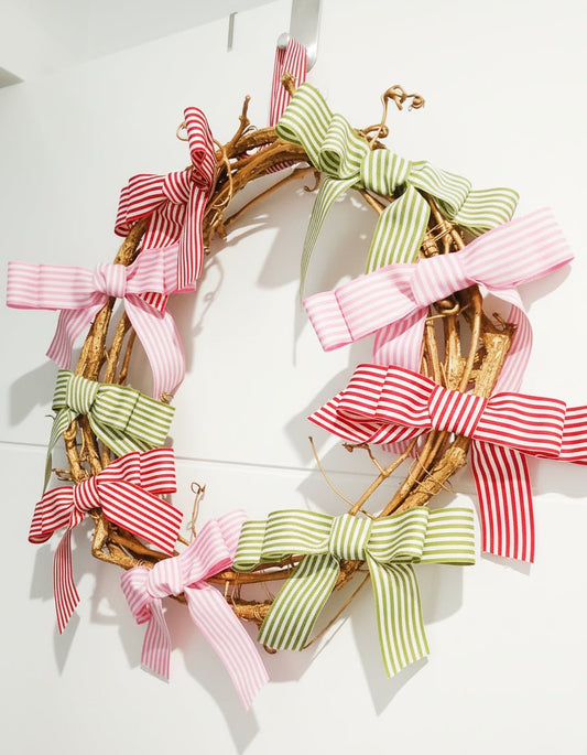 Double Bow Gingham 40cm Wreath - Julie Herbert Millinery