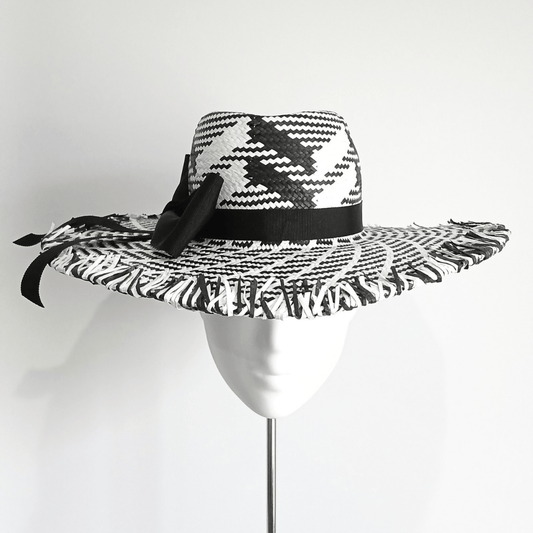 Ladies Black and White Straw Fedora Brim Hat - Julie Herbert Millinery fedora hat