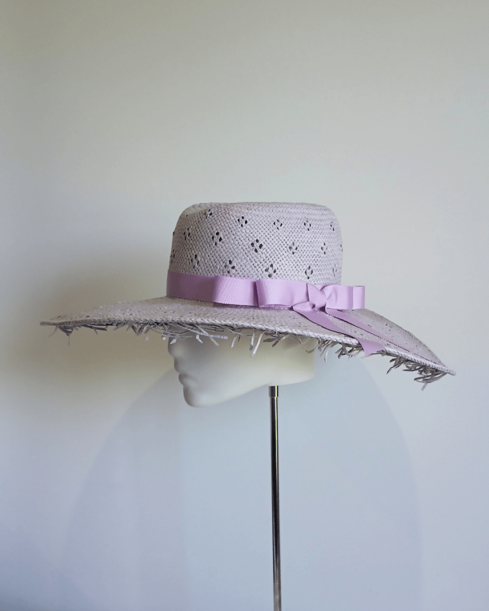 Ladies Lilac Purple Straw Fedora Brim Hat - Julie Herbert Millinery fedora hat