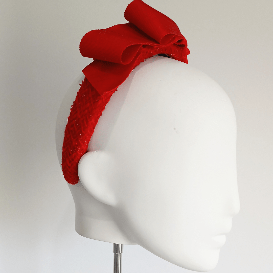 Red Padded Double Bow Headband - Julie Herbert Millinery headband