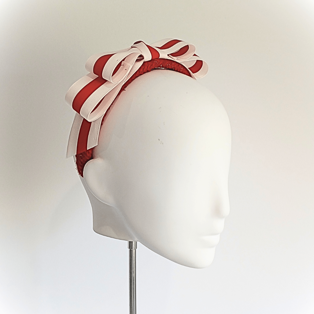 Red & White Padded Double Bow Headband - Julie Herbert Millinery headband