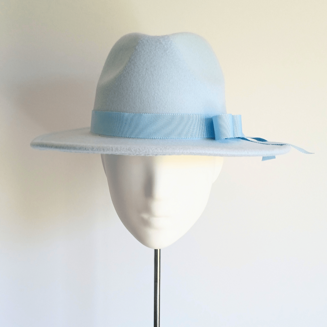 Women's Baby Blue Felt Fedora Hat - Julie Herbert Millinery