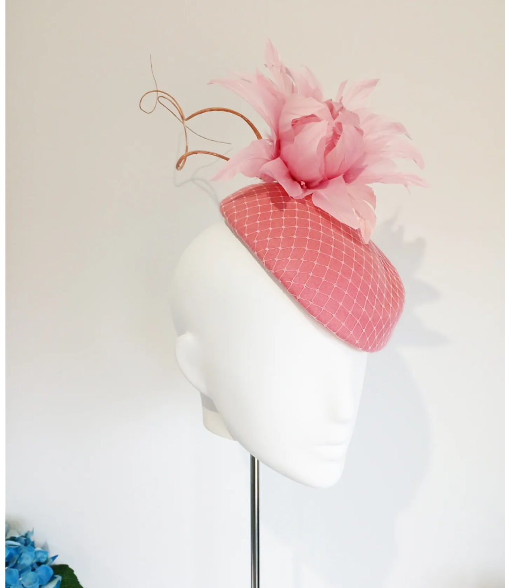 Women's Baby Pink Felt Feather Headpiece - Julie Herbert Millinery pink felt headpiece