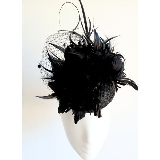 Women's Black button headpiece - Julie Herbert Millinery Black headpiece