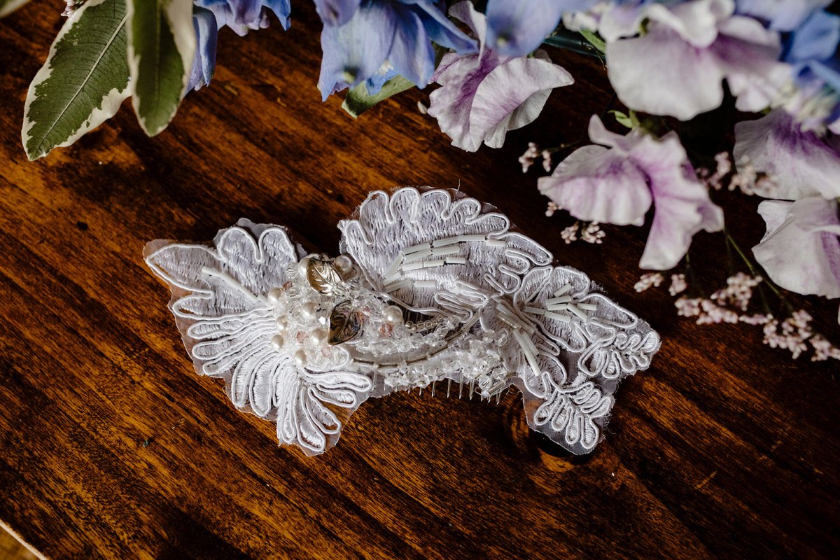 Women's White lace with Ivory and Pink embellishments bridal headpiece - Julie Herbert Millinery bridal headpiece
