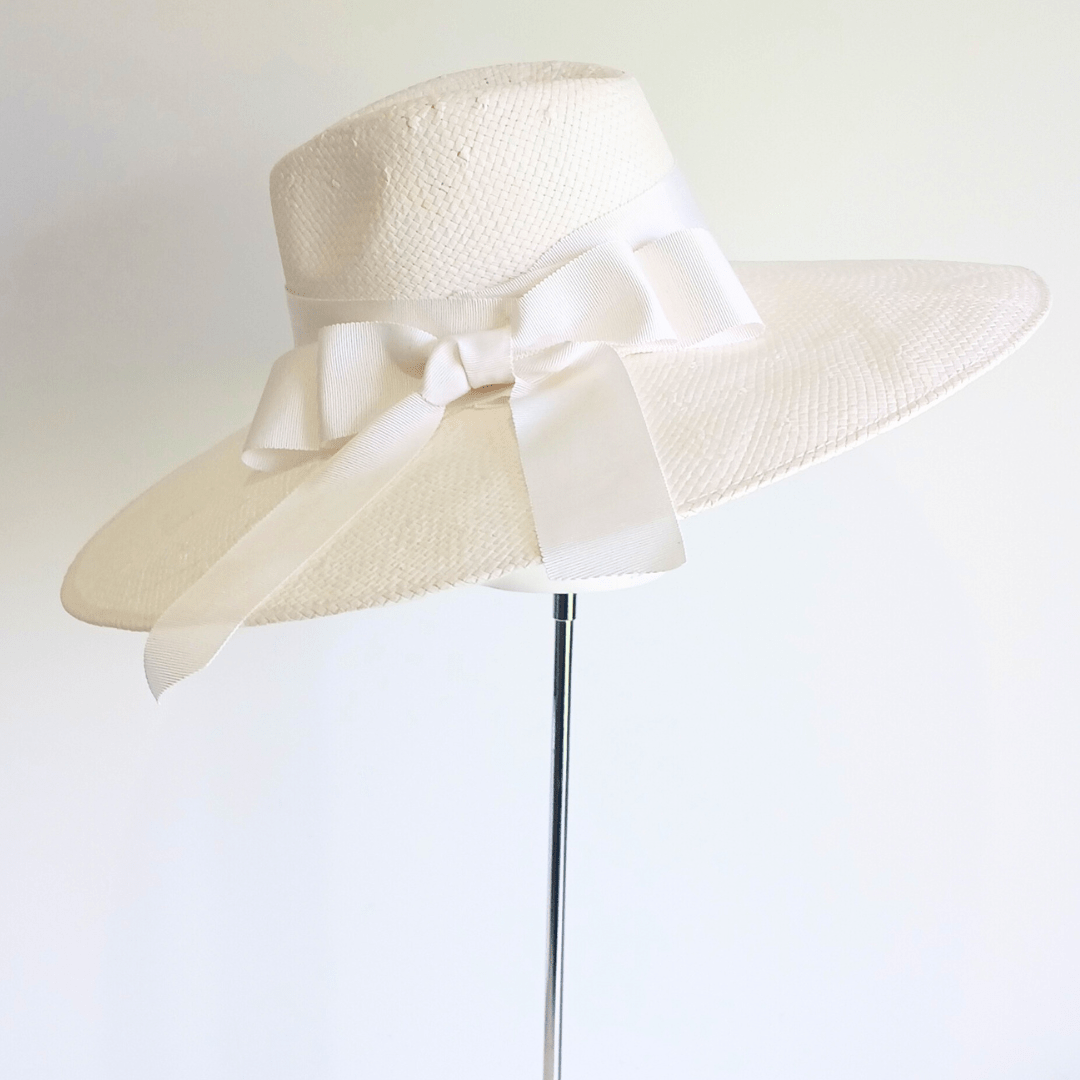 Women's White Straw Wide Brim fedora hat - Julie Herbert Millinery straw hat