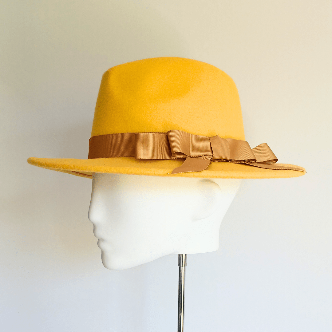 Women's Yellow Felt Fedora Hat - Julie Herbert Millinery