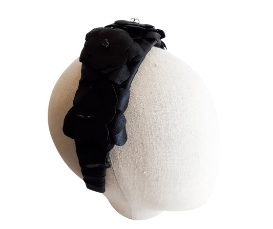 Black Leather flower ladies headband - Julie Herbert Millinery Headbands