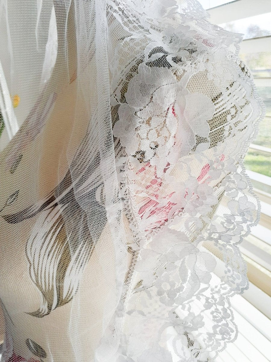 Ladies 1 Tier 25" Elbow Length White Lace Tulle Bridal Veil - Julie Herbert Millinery 25" elbow white lace tulle bridal veil