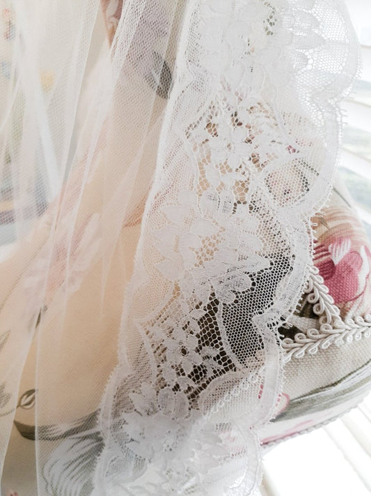 Ladies 54" waltz white 1 tier tulle lace Bridal Veil - Julie Herbert Millinery 54" waltz white bridal veil 1 tier