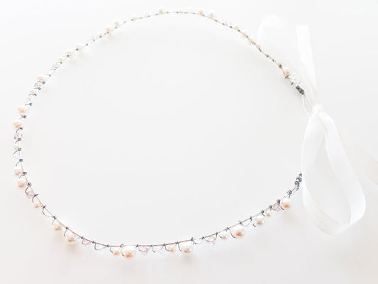 Ladies Swarovski Ivory Pearl, Pink and Clear Crystal Bridal Crown - Julie Herbert Millinery swarovski bridal crown