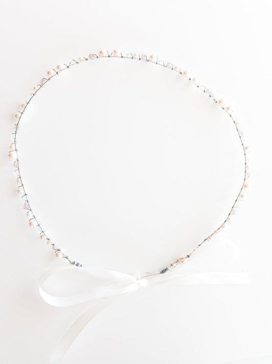Ladies Swarovski Ivory Pearl, Pink and Clear Crystal Bridal Crown - Julie Herbert Millinery swarovski bridal crown