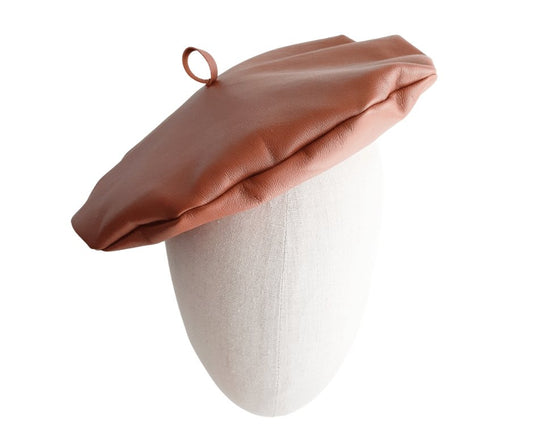 Tan Brown Leather Ladies Beret Hat - Julie Herbert Millinery