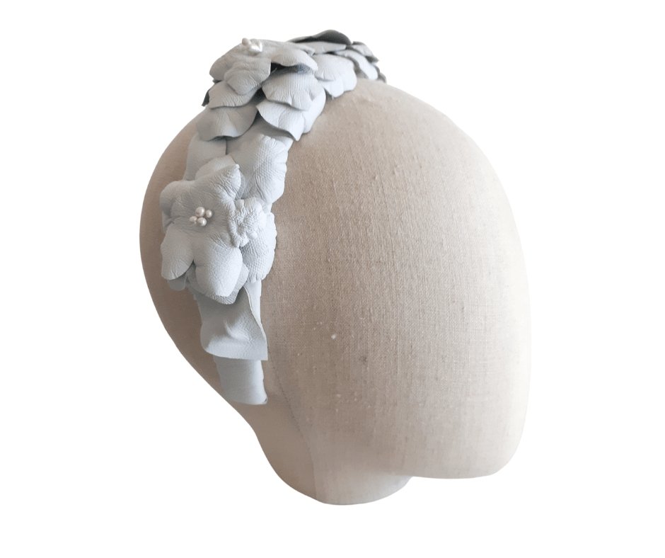 White leather ladies flower headband - Julie Herbert Millinery Headbands