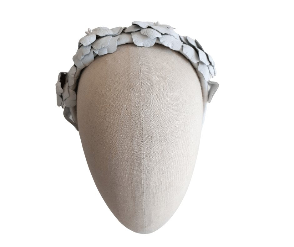 White leather ladies flower headband - Julie Herbert Millinery Headbands