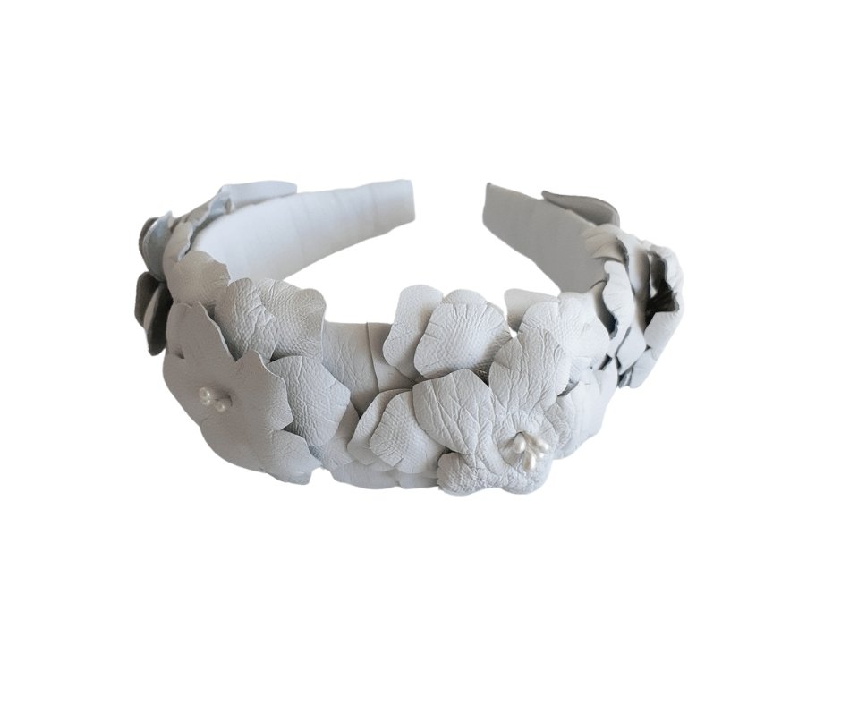 White leather ladies flower headband - Julie Herbert Millinery Headbands