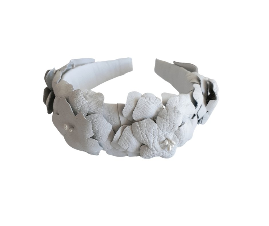 White leather ladies flower headband - Julie Herbert Millinery