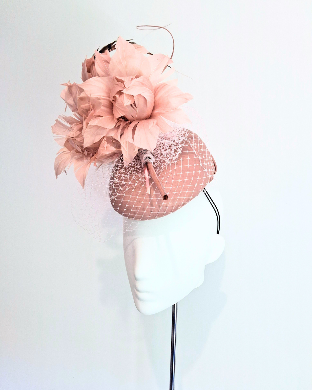 Paris Dusty Pink + Nude Feather + Leather Percher Headpiece