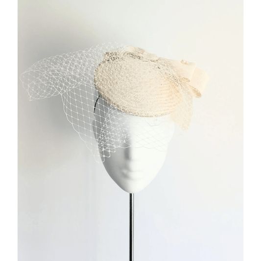 Catherine Ivory Buntal Headpiece with double bow - Julie Herbert Millinery Ivory button
