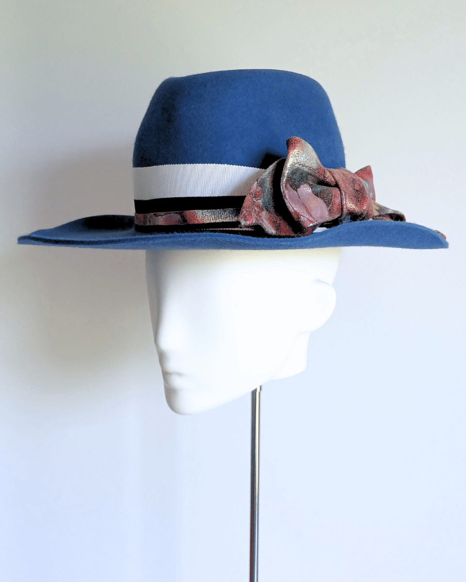 Chelsea Blue Wool Felt Cowgirl Hat - Julie Herbert Millinery Cowgirl Hat