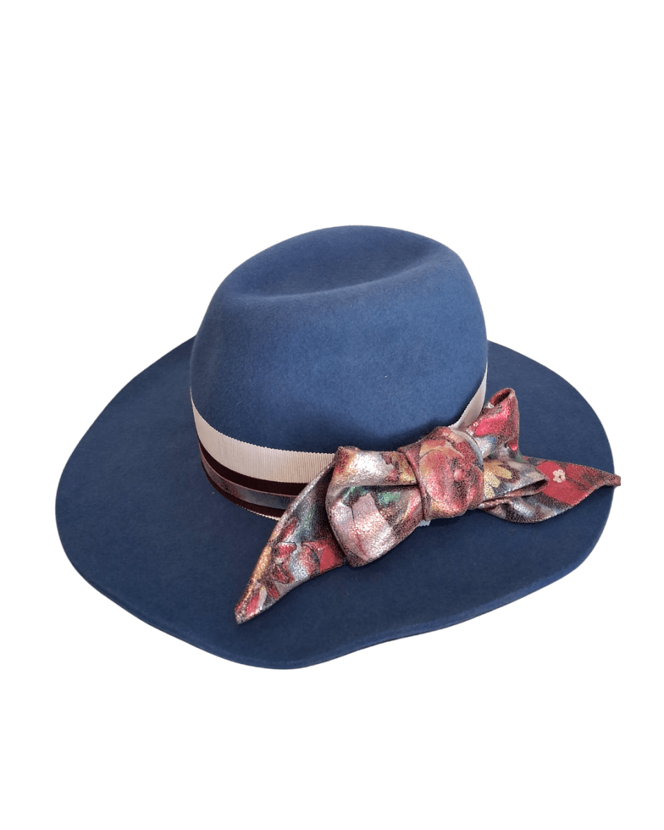 Chelsea Blue Wool Felt Cowgirl Hat - Julie Herbert Millinery Cowgirl Hat