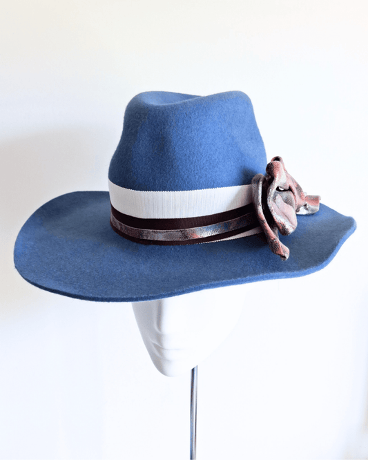 Chelsea Blue Wool Felt Cowgirl Hat - Julie Herbert Millinery Cowgirl Hat