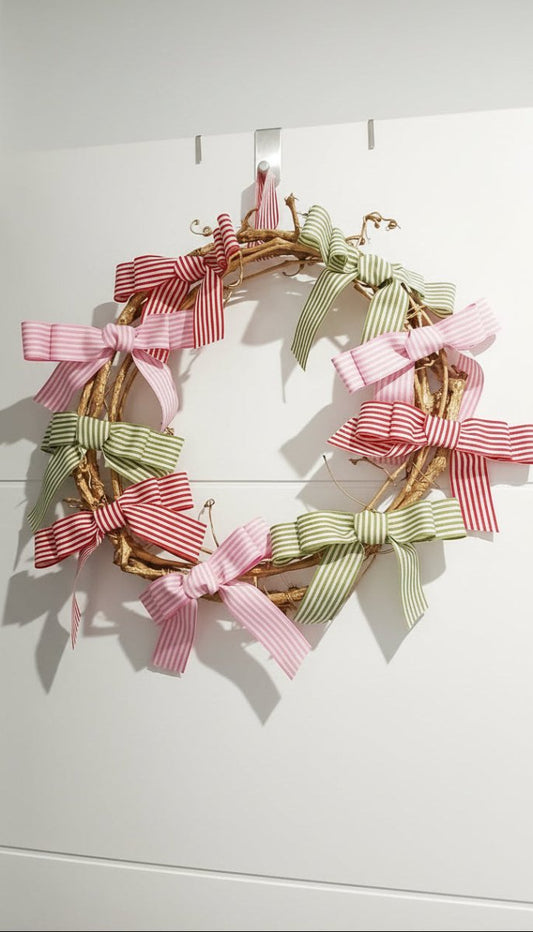 Double Bow Gingham 40cm Wreath - Julie Herbert Millinery