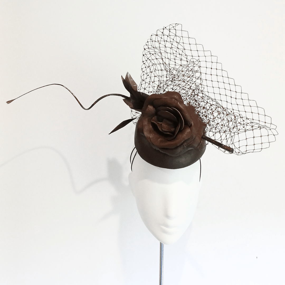 Kiara - Women's Brown leather headpiece - Julie Herbert Millinery brown headpiece
