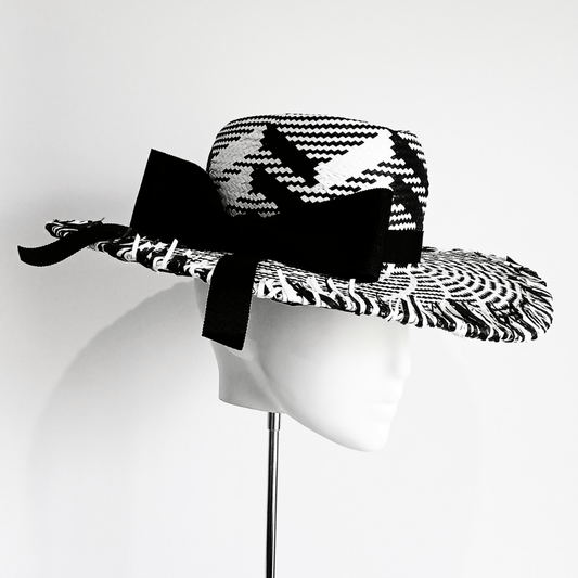 Ladies Black and White Straw Fedora Brim Hat - Julie Herbert Millinery fedora hat