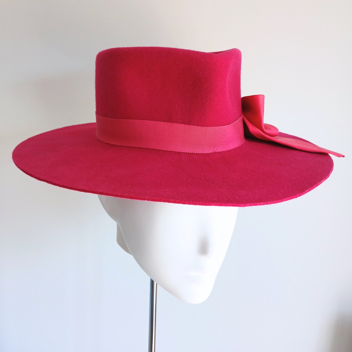 Ladies fuschia pink felt fedora brim hat - Julie Herbert Millinery