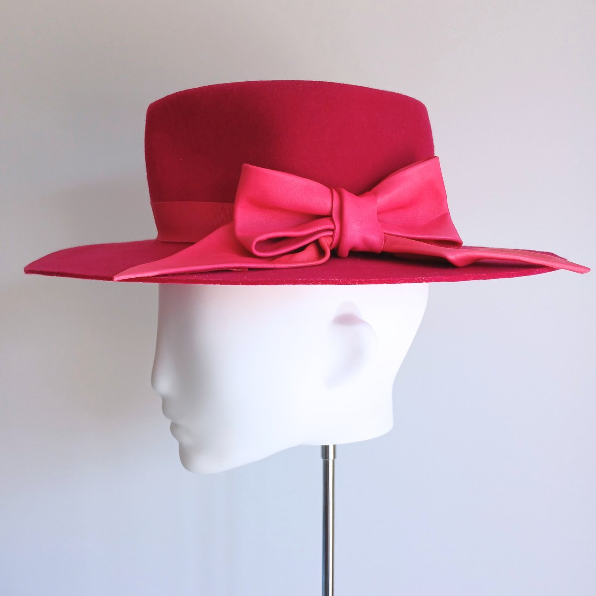 Ladies fuschia pink felt fedora brim hat - Julie Herbert Millinery