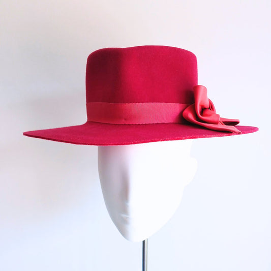 Ladies fuschia pink felt fedora brim hat - Julie Herbert Millinery