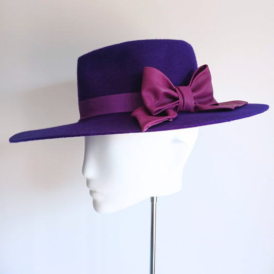 Ladies purple felt fedora brim hat - Julie Herbert Millinery