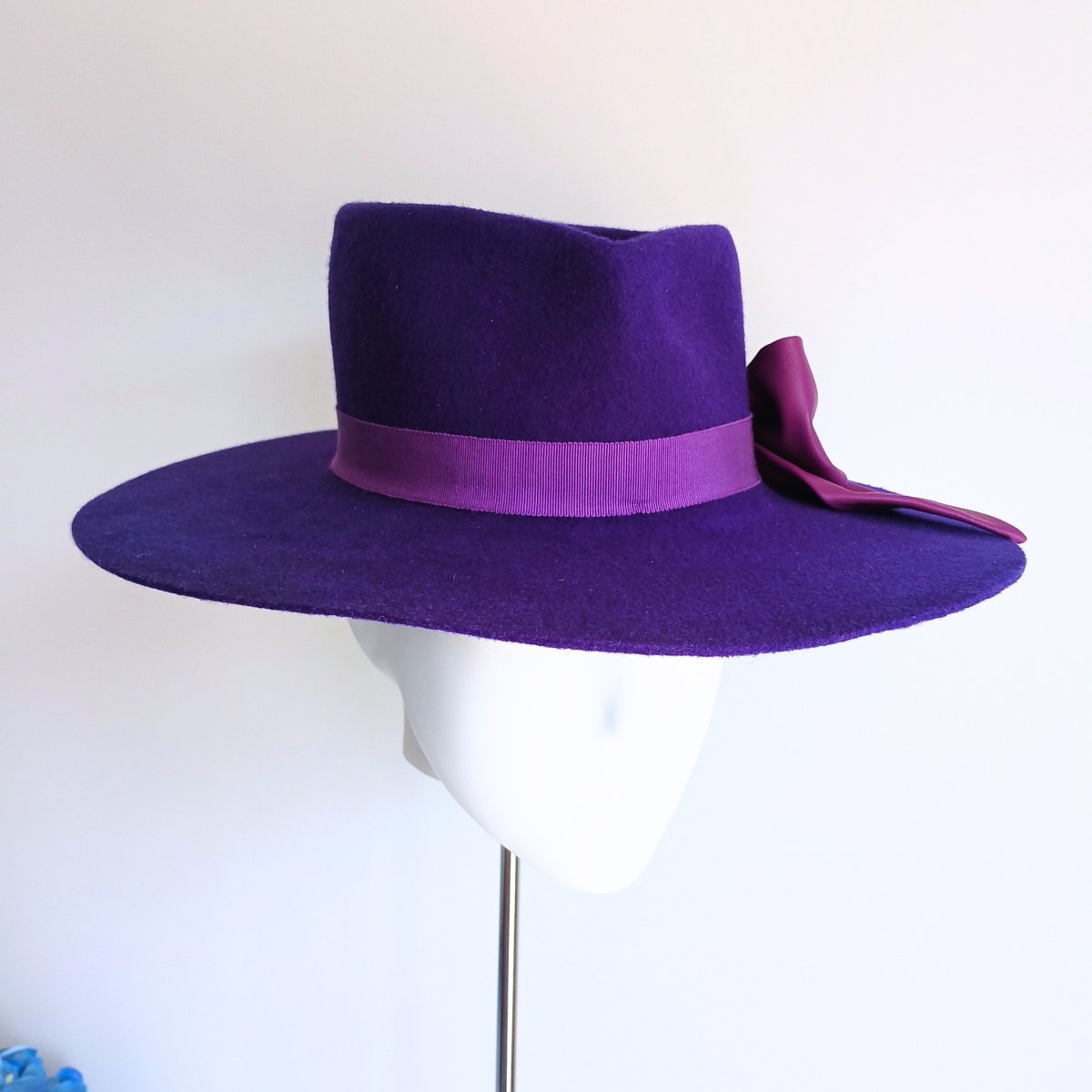 Ladies purple felt fedora brim hat - Julie Herbert Millinery
