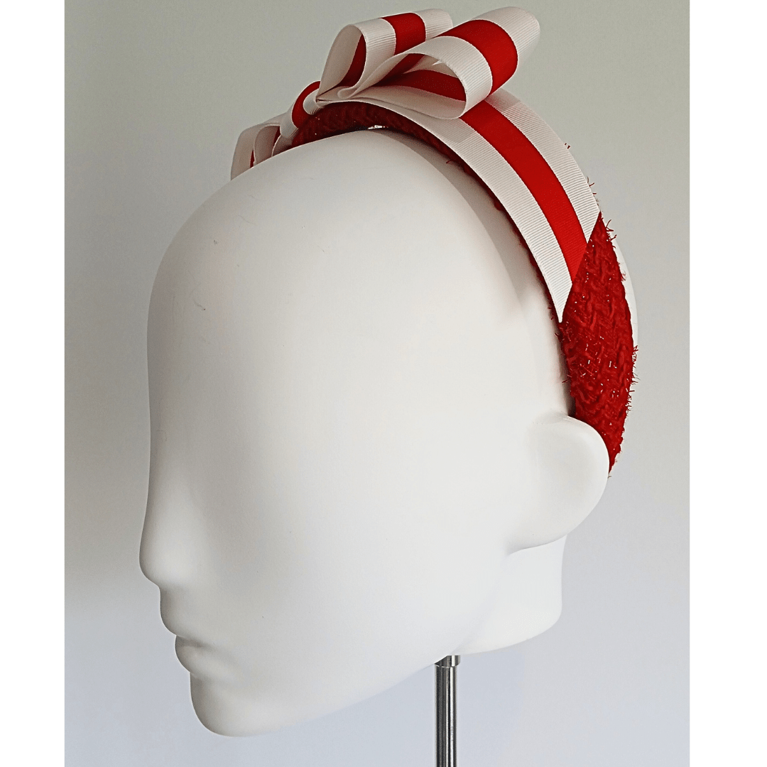 Red & White Padded Double Bow Headband - Julie Herbert Millinery headband
