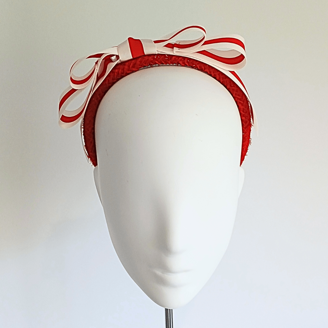 Red & White Padded Double Bow Headband - Julie Herbert Millinery headband
