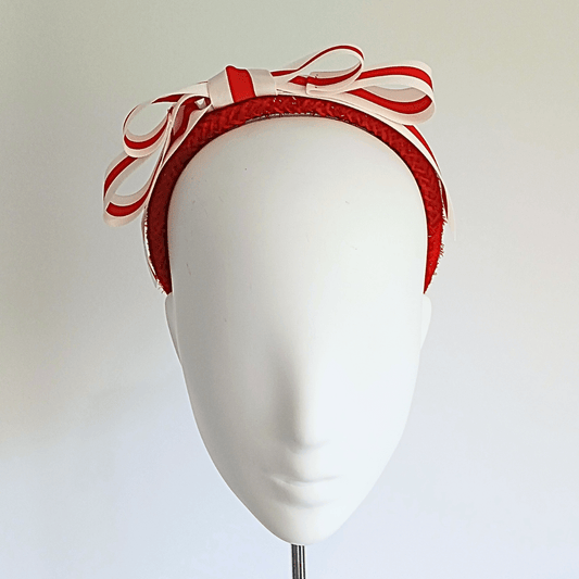 Red & White Padded Double Bow Headband - Julie Herbert Millinery headband