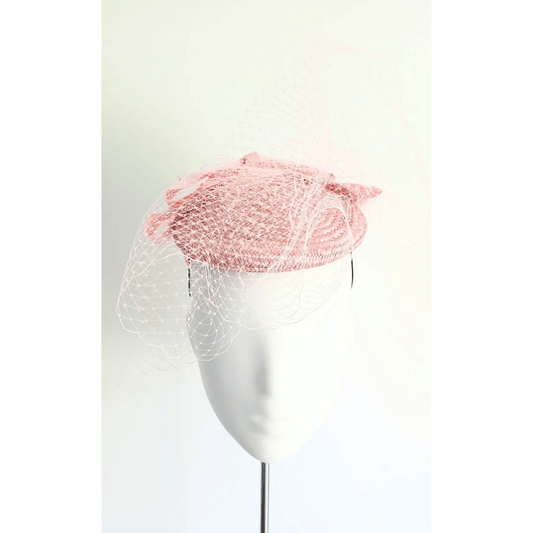 Victoria Pink Buntal Headpiece with double bow - Julie Herbert Millinery Pink headpiece