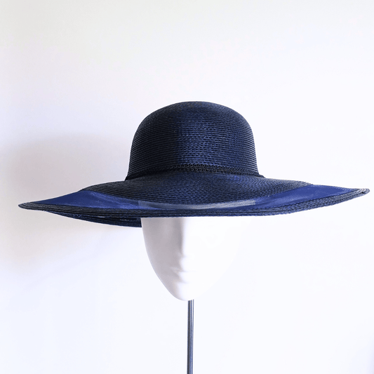 Wide Navy Blue Crinoline Brim Hat - Julie Herbert Millinery hat