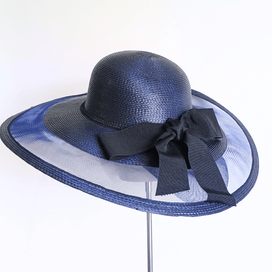 Wide Navy Blue Crinoline Brim Hat - Julie Herbert Millinery hat
