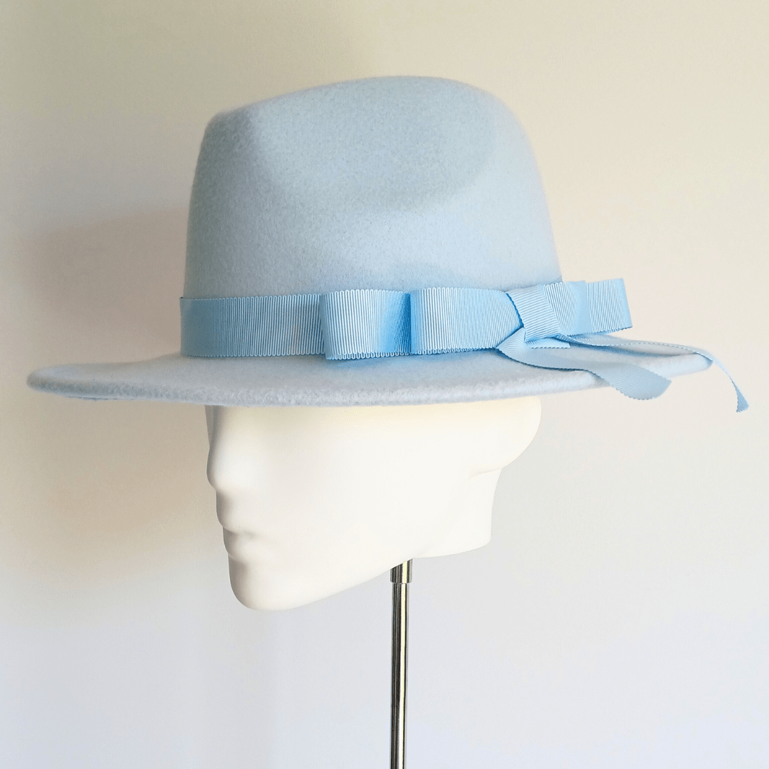 Women's Baby Blue Felt Fedora Hat - Julie Herbert Millinery