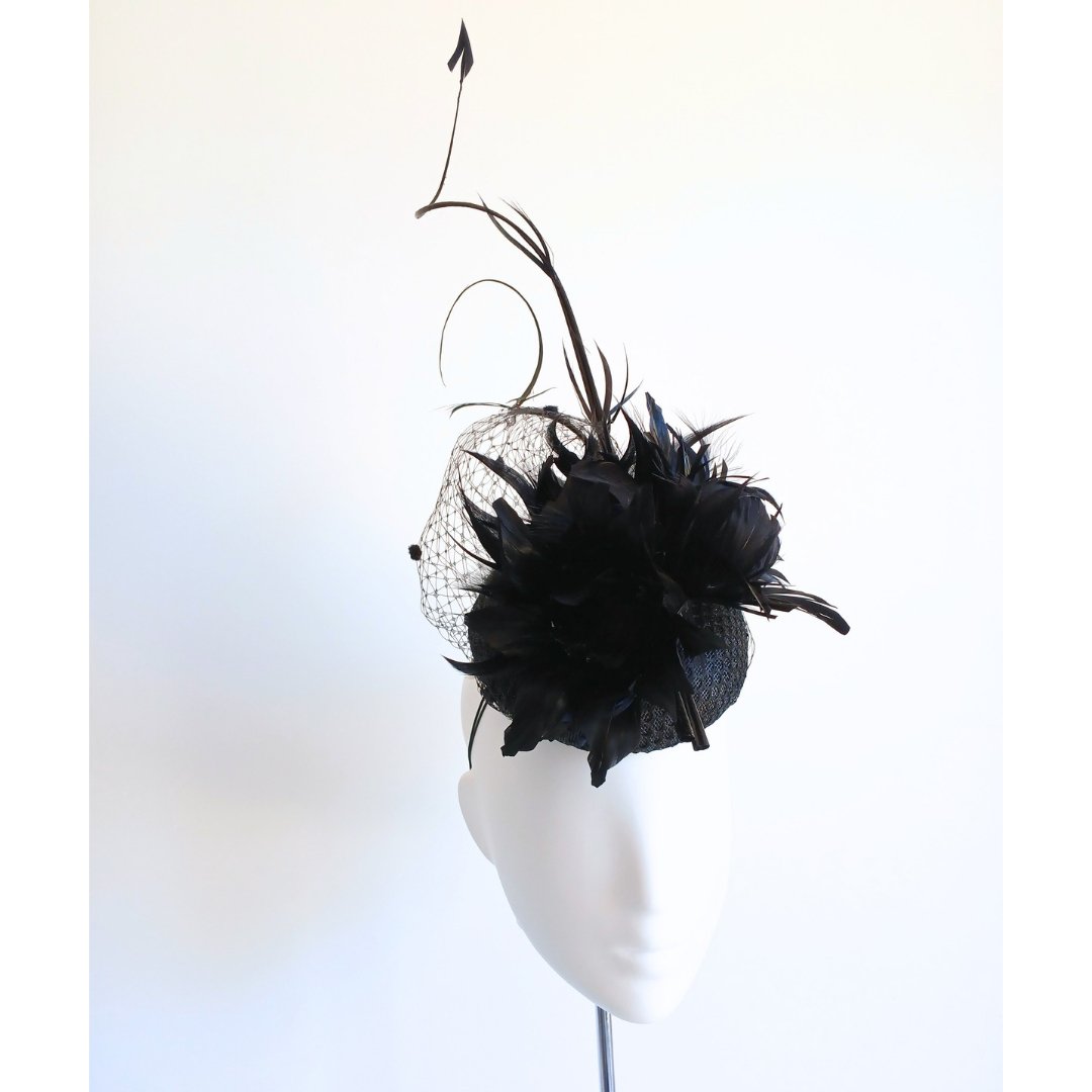 Women's Black button headpiece - Julie Herbert Millinery Black headpiece