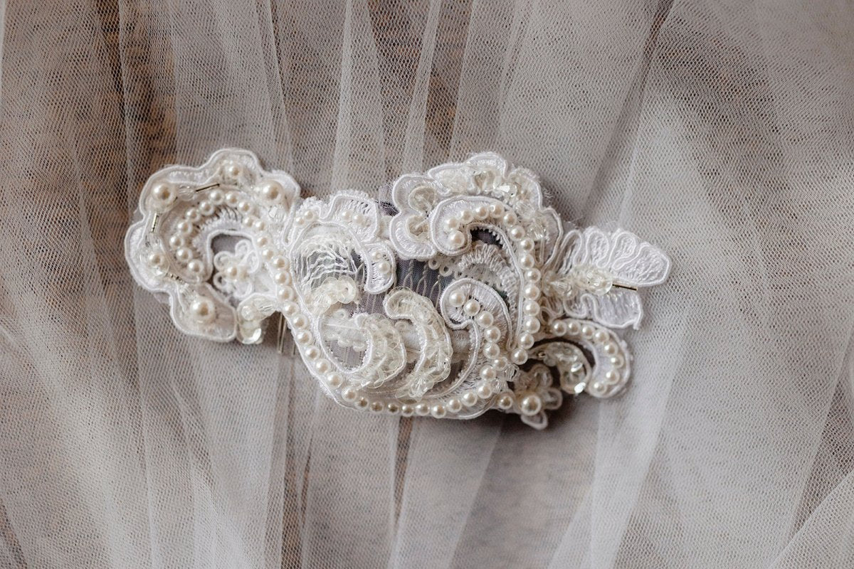 Women's Off White Guipure Lace and Pearl Bridal headpiece - Julie Herbert Millinery