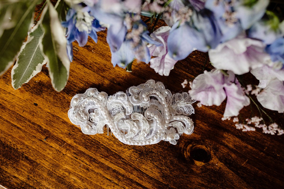 Women's Off White Guipure Lace and Pearl Bridal headpiece - Julie Herbert Millinery