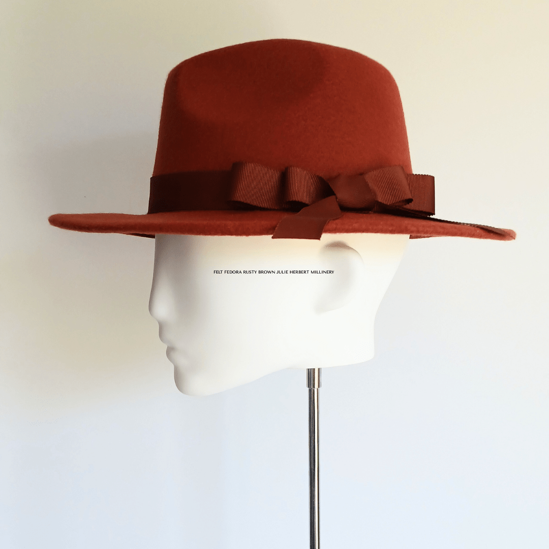 Women's Rusty Brown Felt Fedora Hat - Julie Herbert Millinery