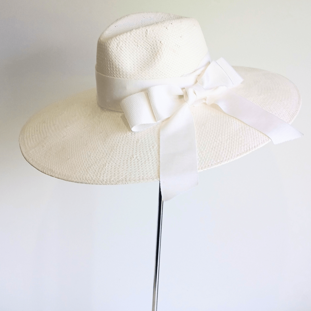 Women's White Straw Wide Brim fedora hat - Julie Herbert Millinery