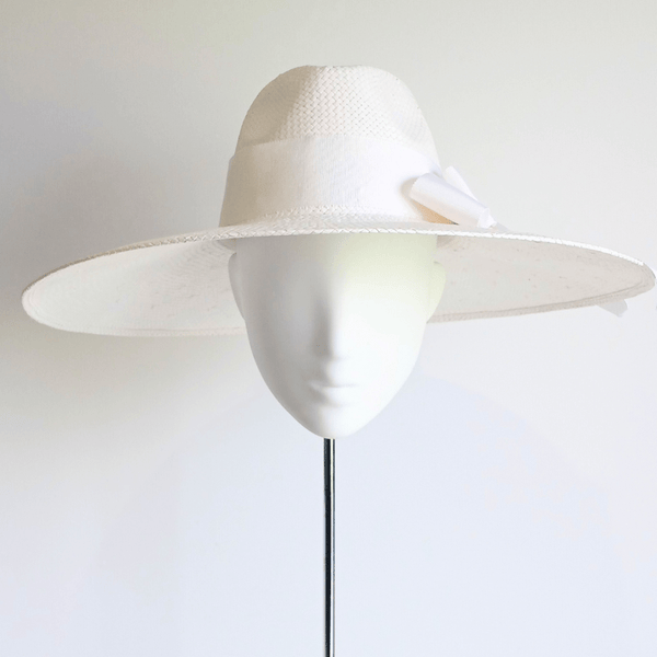 Women's White Straw Wide Brim fedora hat – Julie Herbert Millinery - Main Image