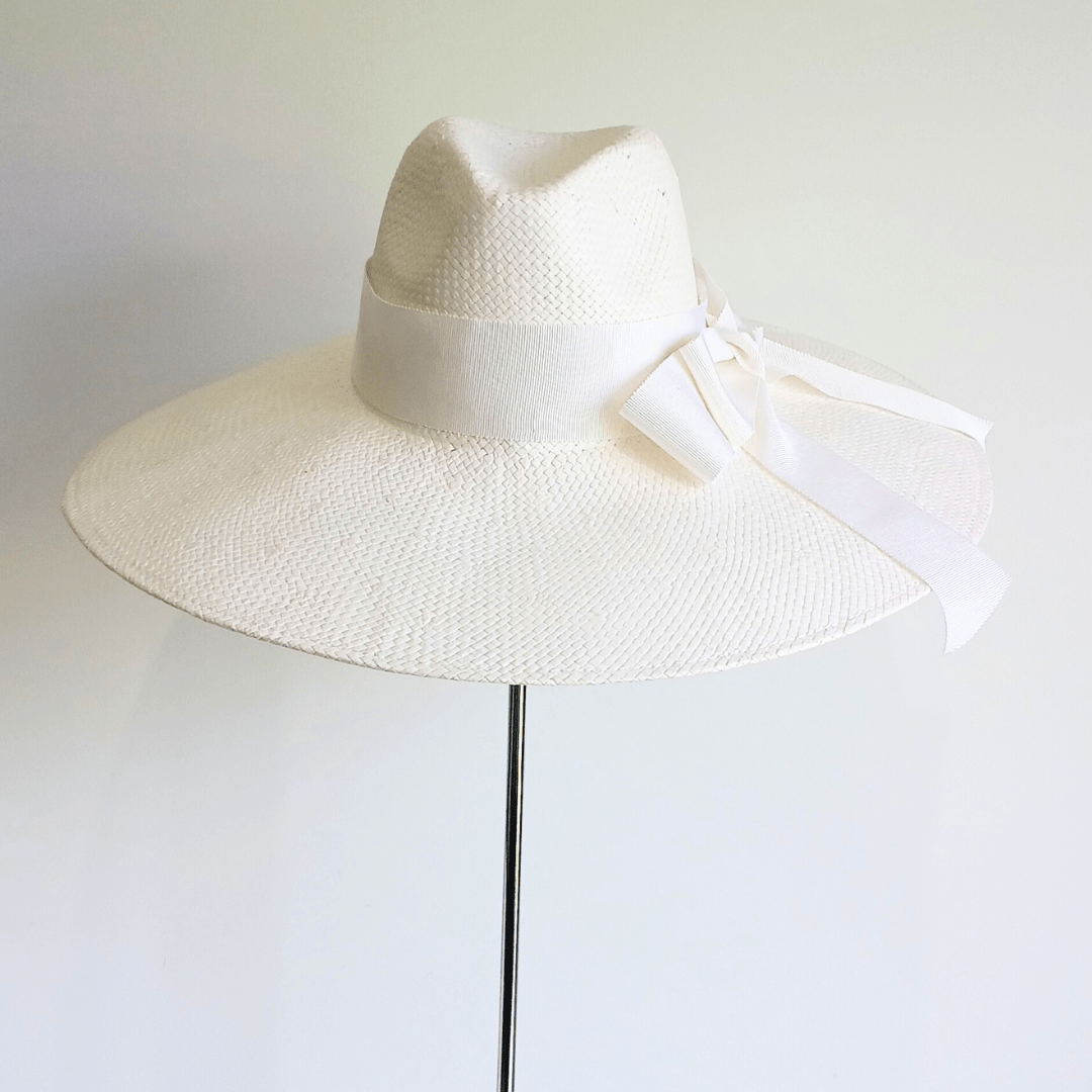 Women's White Straw Wide Brim fedora hat - Julie Herbert Millinery