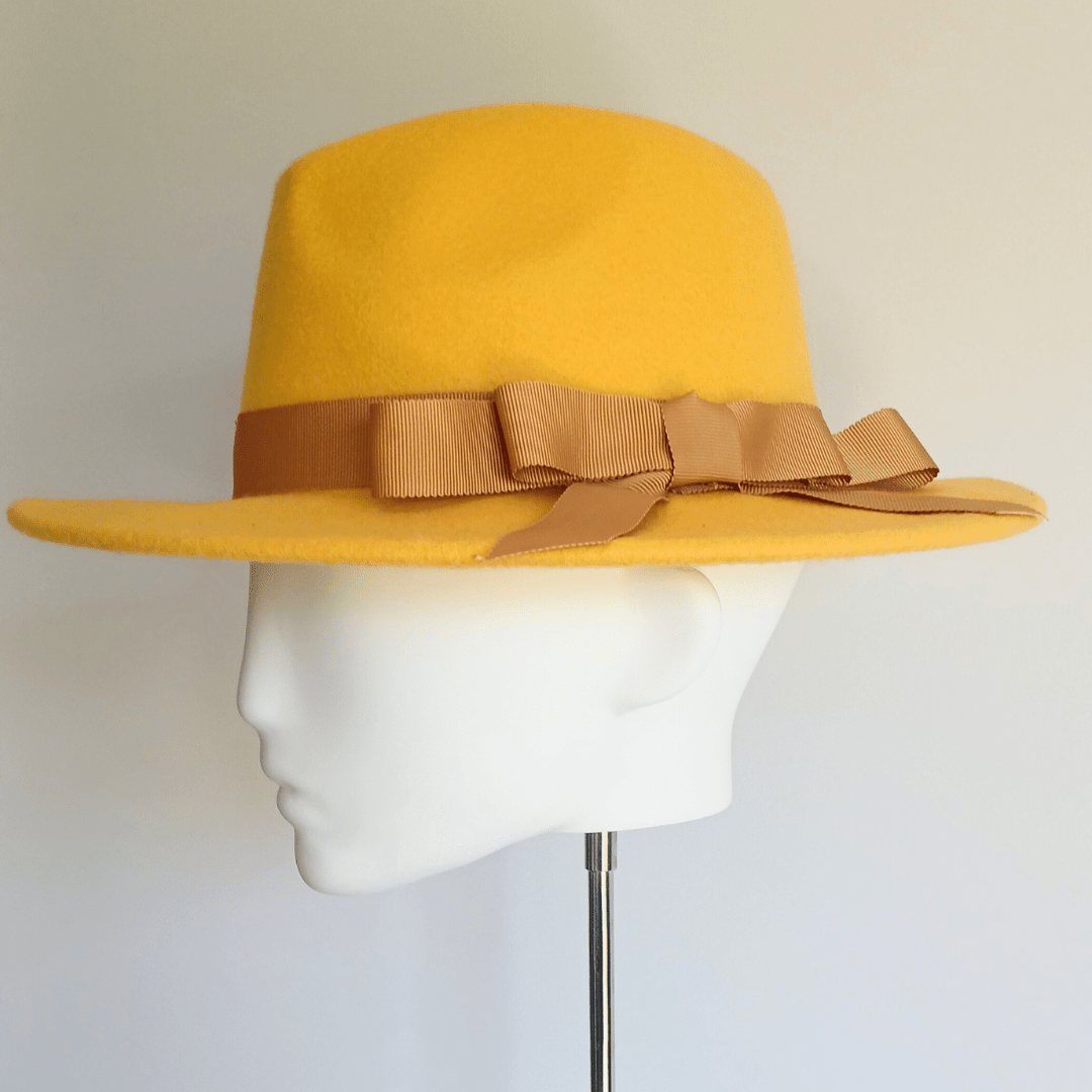 Women's Yellow Felt Fedora Hat - Julie Herbert Millinery